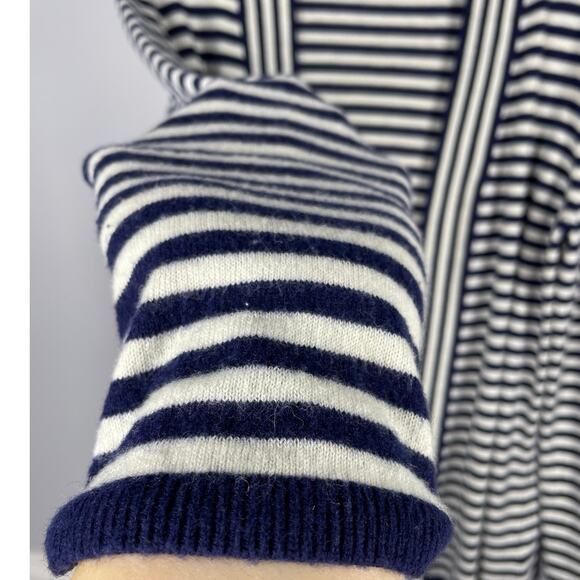 Talbots, Sz Large Petite, Navy & White Striped Open Cardigan, Lambswool, Coastal - Picture 2 of 6